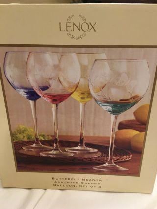 Lenox Butterfly Meadow Balloon Wine Glasses Etched Design