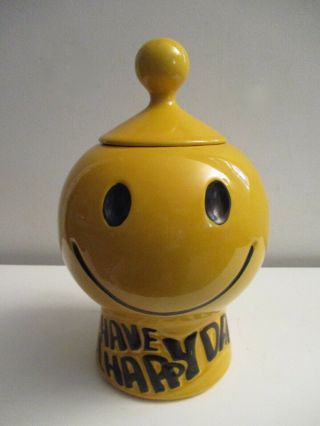 Vintage 1970’s Mccoy Have A Happy Day Smiley Face Cookie Jar