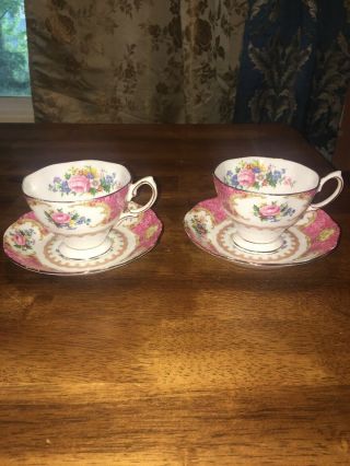 Set Of 2 Royal Albert Lady Carlyle Tea/coffee Cups With Saucers England Ec