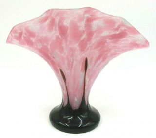 Vintage Art Deco Czechoslovakian Pink & Black/brown Glass Fan Vase