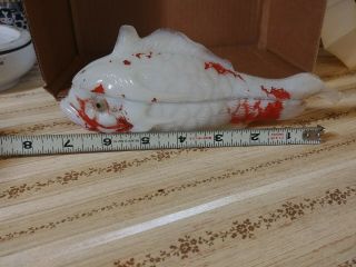 Antique Milk Glass Vallerysthal Fish Covered Dish