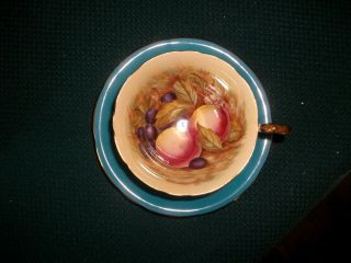 Vintage Aynsley English Bone China Teacup And Saucer / Orchard Fruit / Signed