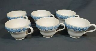 6 Wedgwood Queensware Embossed Lavender Blue On Cream Smooth Edge Cups