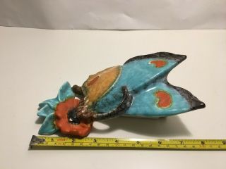 Butterfly on Flower Wall Pocket Glazed Vintage Pottery Decor Collectible 0500 3