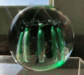 1970’s Blenko Green Air Trap Ribbed Handcrafted Glass Paperweight 68E Sphere 3
