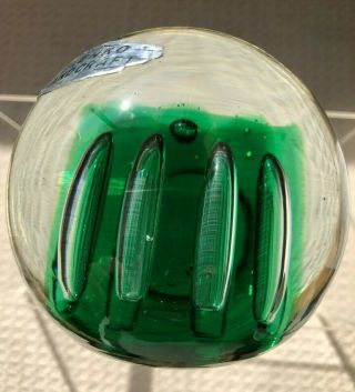 1970’s Blenko Green Air Trap Ribbed Handcrafted Glass Paperweight 68E Sphere 4