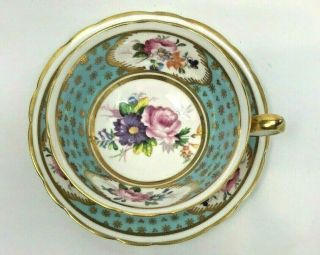 Paragon By Appointment Tea Cup & Saucer Turquoise Blue Floral Gold Bone China