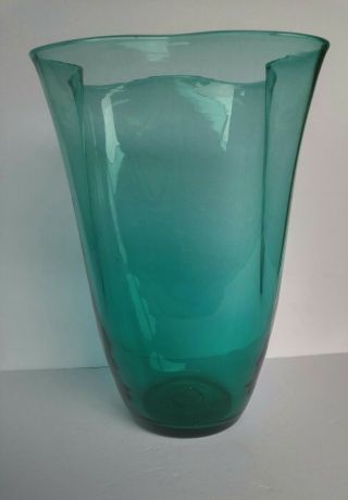Large Blenko? 12 " Sea Green Aqua Art Glass Vase Mid Century Modern