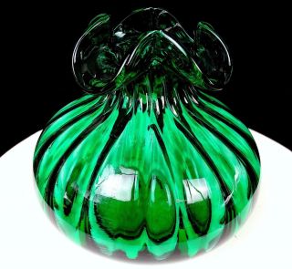 Depression Glass Rib Optic Green Lamp Shade Shaped Ruffled Rim 6 3/4 " Vase
