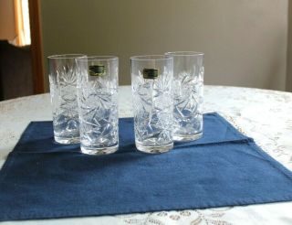 4 Vintage Hand Cut Crystal Collins Glasses Barware Germany