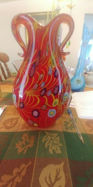 Large Murano Fratelli Toso Milleriori Red Vase