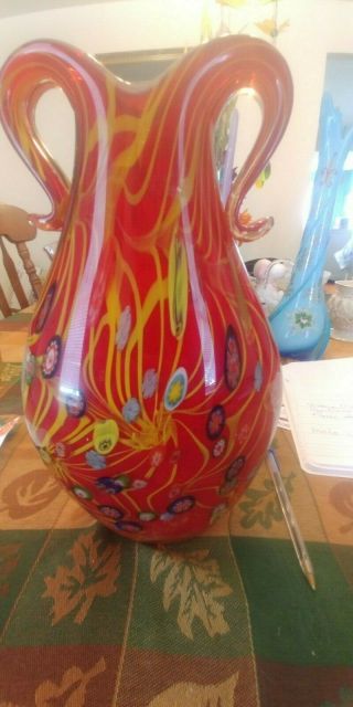 Large Murano Fratelli toso milleriori red vase 2