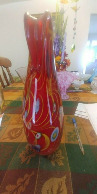 Large Murano Fratelli toso milleriori red vase 3