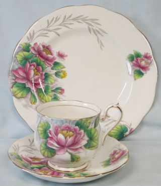 Royal Albert Flower Of The Month Water Lily Older Hampton Cup & Saucer Trio