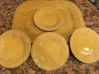 Sur La Table Large Turkey Platter Plate Tray With 4 Matching Salad Plates