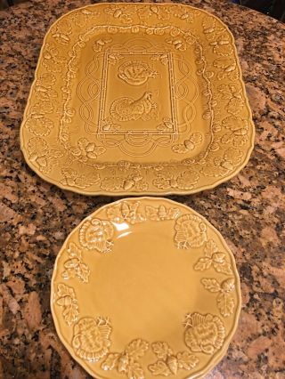 Sur La Table Large Turkey Platter Plate Tray with 4 Matching salad plates 2