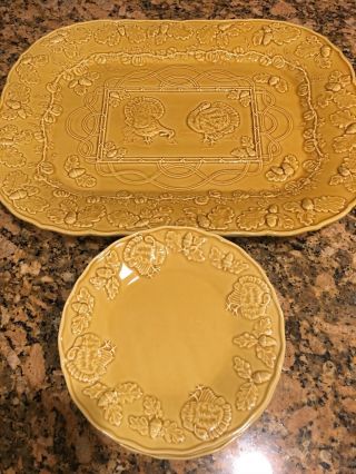 Sur La Table Large Turkey Platter Plate Tray with 4 Matching salad plates 3