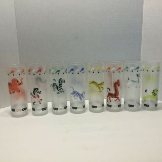 Vintage Libbey Frosted Carousel Animal Glasses Set Of 8