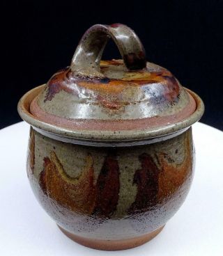 Studio Art Pottery Tollefson Signed Stoneware 6 3/4 " Lidded Pot 1970 