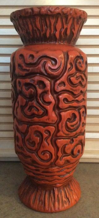 Haeger Pottery :: Vintage Mcm 12” Sculpted Vase Burnt Orange/brown 4079 Usa