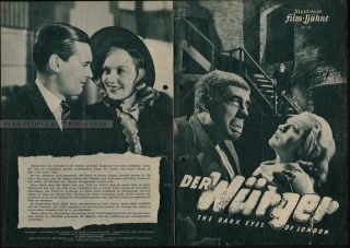 Bela Lugosi - Hugh Williams - The Dark Eyes Of London German Movie Program
