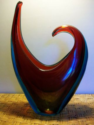 Flavio Poli Seguso Murano Italian Art Glass Freeform Sommerso Vase Red Blue