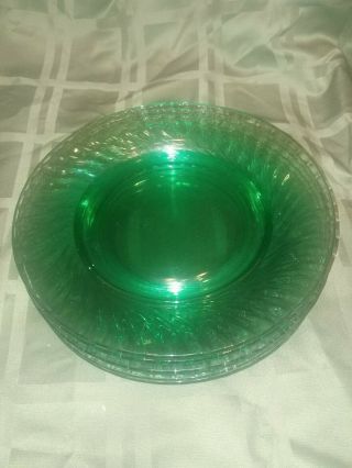 Set Of 6 Vintage Green Depression Glass Dinner Plates 8 1/2 Inches