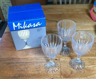 3 Mikasa Park Lane Lead Crystal Water Goblets / Wine Glasses