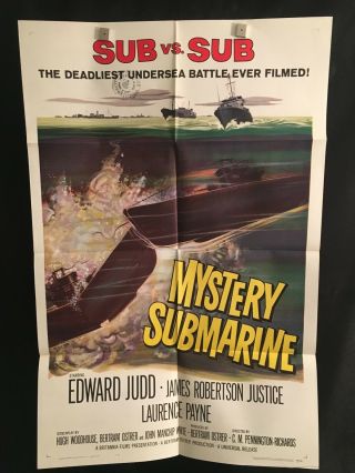 Mystery Submarine 1963 One Sheet Movie Poster Ww2 Army War Sub Edward Judd Navy
