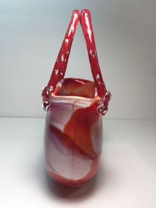 Milano - Style Art Glass Purse Vase Handcrafted Red & White & Clear Handbag 2