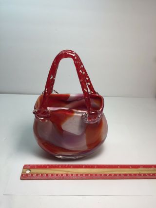 Milano - Style Art Glass Purse Vase Handcrafted Red & White & Clear Handbag 5