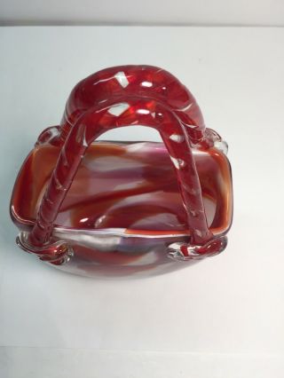 Milano - Style Art Glass Purse Vase Handcrafted Red & White & Clear Handbag 7