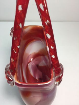 Milano - Style Art Glass Purse Vase Handcrafted Red & White & Clear Handbag 8