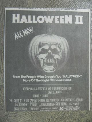 Halloween 2 Ii Newspaper Ad Jamie Lee Curtis Donald Pleasence Michael Myers
