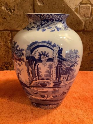 Vintage Spode England Blue White Italian Countryside Design Vase 8 "