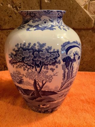 Vintage SPODE England BLUE WHITE ITALIAN Countryside Design Vase 8 