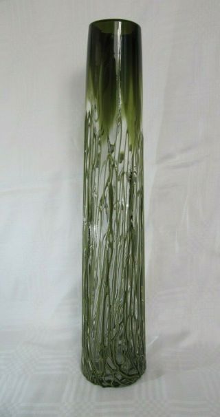 Tall Green Studio Art Glass Vase With Textured Green Organic Surface