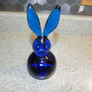 01881 6 " Solid Cobalt Blue Glass Standing Bunny Rabbit Paperweight Home Decor