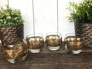 Mid Century Culver 22k Gold Lowball Old Fashioned Whisky Glasses Barware Vintage