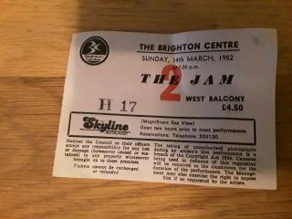 The Jam Concert Tour Ticket Brighton Ctr 14/3/1982 Mods Punk