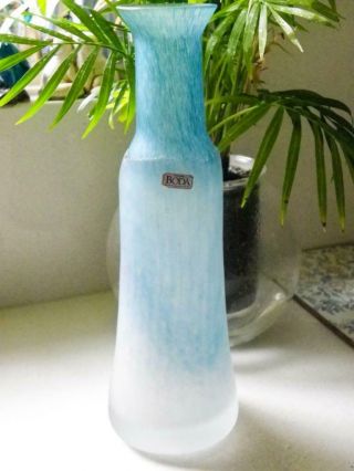 Kosta Boda Art Glass Bottle Vase - Mottled Blues With A Rough Neck 24cm