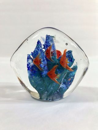 Vtg Aquarium Italian Murano Style Blown Art Glass Fish 4.  5 X 5.  25 Paperweight