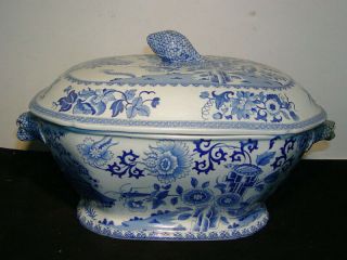 Antique 12 " Wide Spode Soup Tureen - W/ Underplate,  Early Spode,  Blue & White