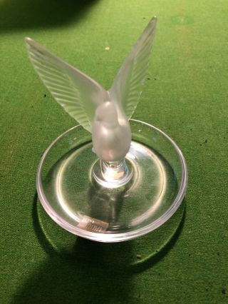 Lalique France Crystal Frosted Bird Art Glass Signed Trinket/ring Holder Dish