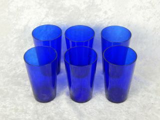 5 Cobalt Blue/ Royal Blue Juice Glass Tumblers Blown Vintage