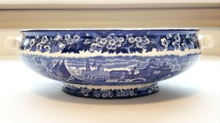 Gorgeous Antique Wedgwood Ferrara Blue/white Serving Bowl W/handles Early 1900 