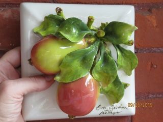 Eva Gordon Signed Hand Crafted Ceramic Wall Plaque 3d Sculpture Pears