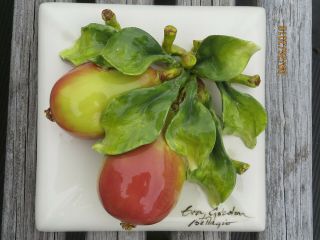 Eva Gordon Signed Hand crafted Ceramic Wall Plaque 3D Sculpture Pears 7