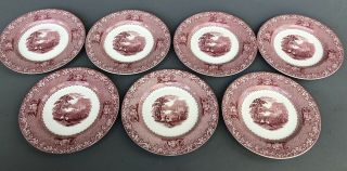 (7) Royal Staffordshire Jenny Lind 1795 Pink Transferware 7 - 7/8” Salad Plates