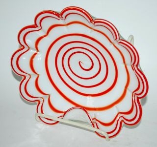 Trippy Mcm Murano Fratelli Toso Glass Orange & White Spiral Bowl